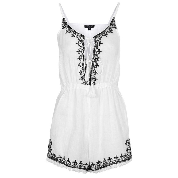Topshop Embroidered Tassel Playsuit Shorts Romper - Picture 1 of 4